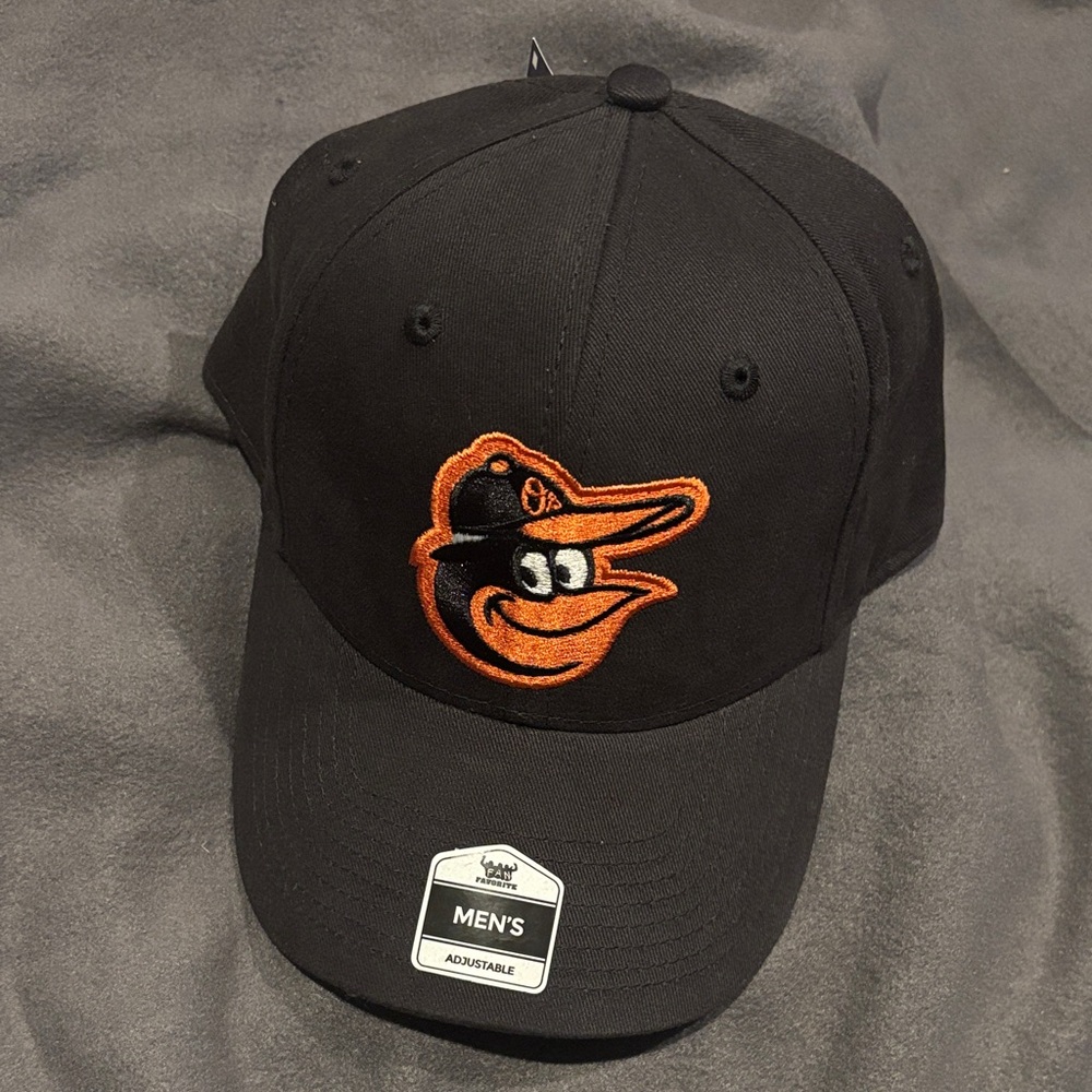 Men's Casual Adjustable Baltimore Orioles MLB Black Baseball Cap Orange Logo